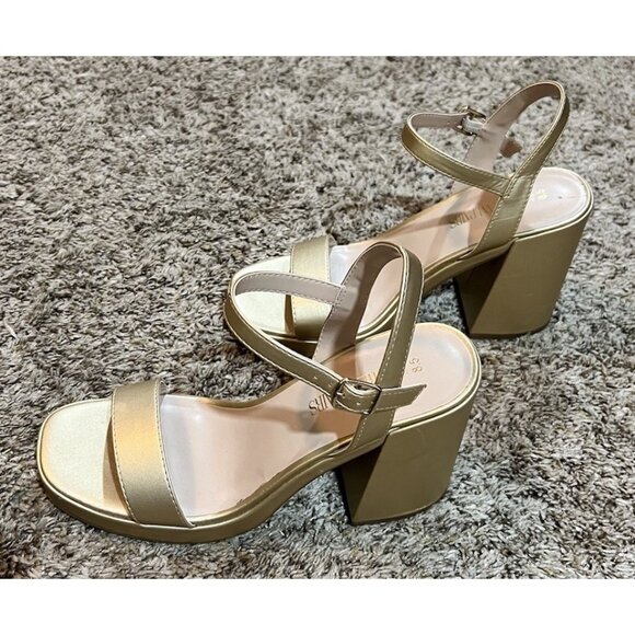 DREAM PAIRS Women’s Chunky Block High Heels Ankle Strap ~ Gold ~ Size 8.5 - Picture 3 of 10